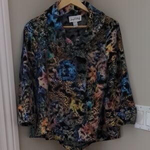 Joseph Ribkoff Blue Brown Graphic Blouse with Sailor Collar